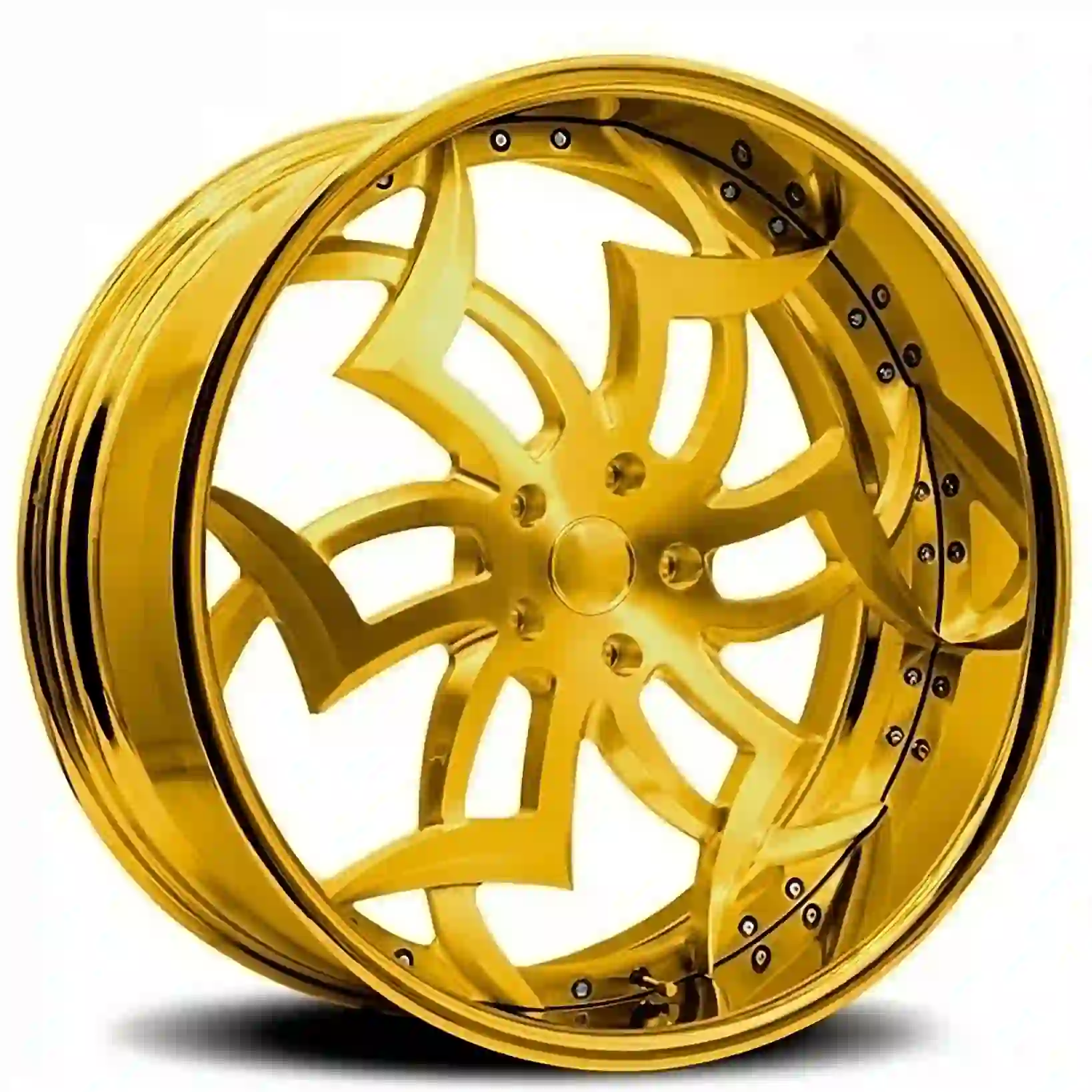Right view of alloy 2-piece forged glod wheel for Caprice Impala C1500 1990, Cutlass 1980, and Monte Carlo 1985