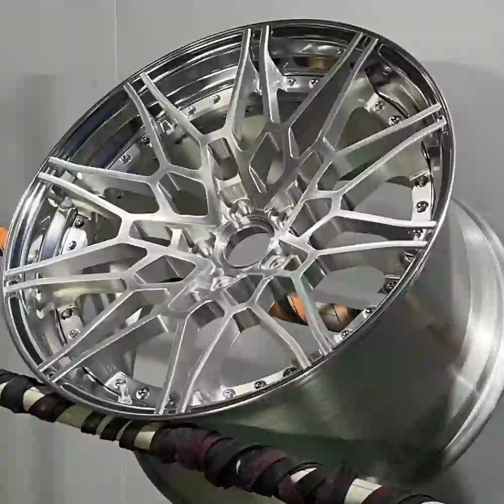 Left view of forged 2-Piece polished brushed finish wheels for BMW M3 X3M X4M X7 and M340i