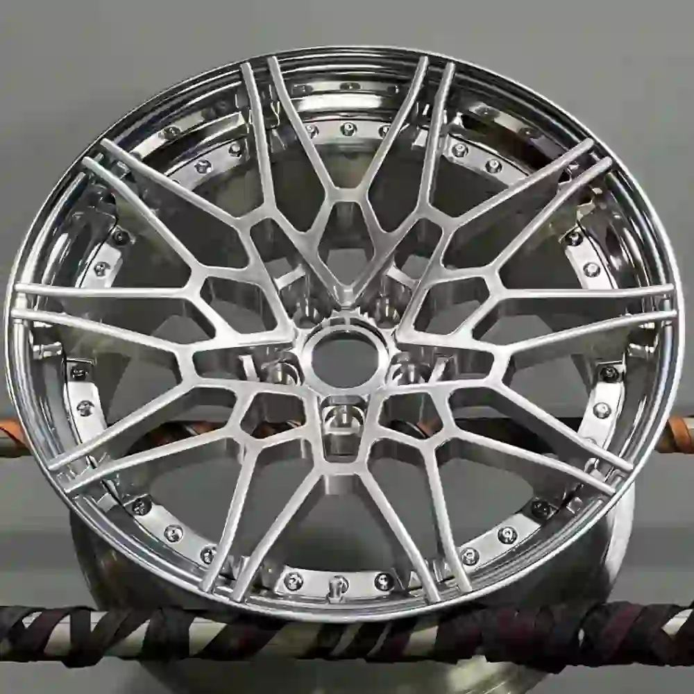 Top view of forged 2-Piece polished brushed finish wheels for BMW M3 X3M X4M X7 and M340i