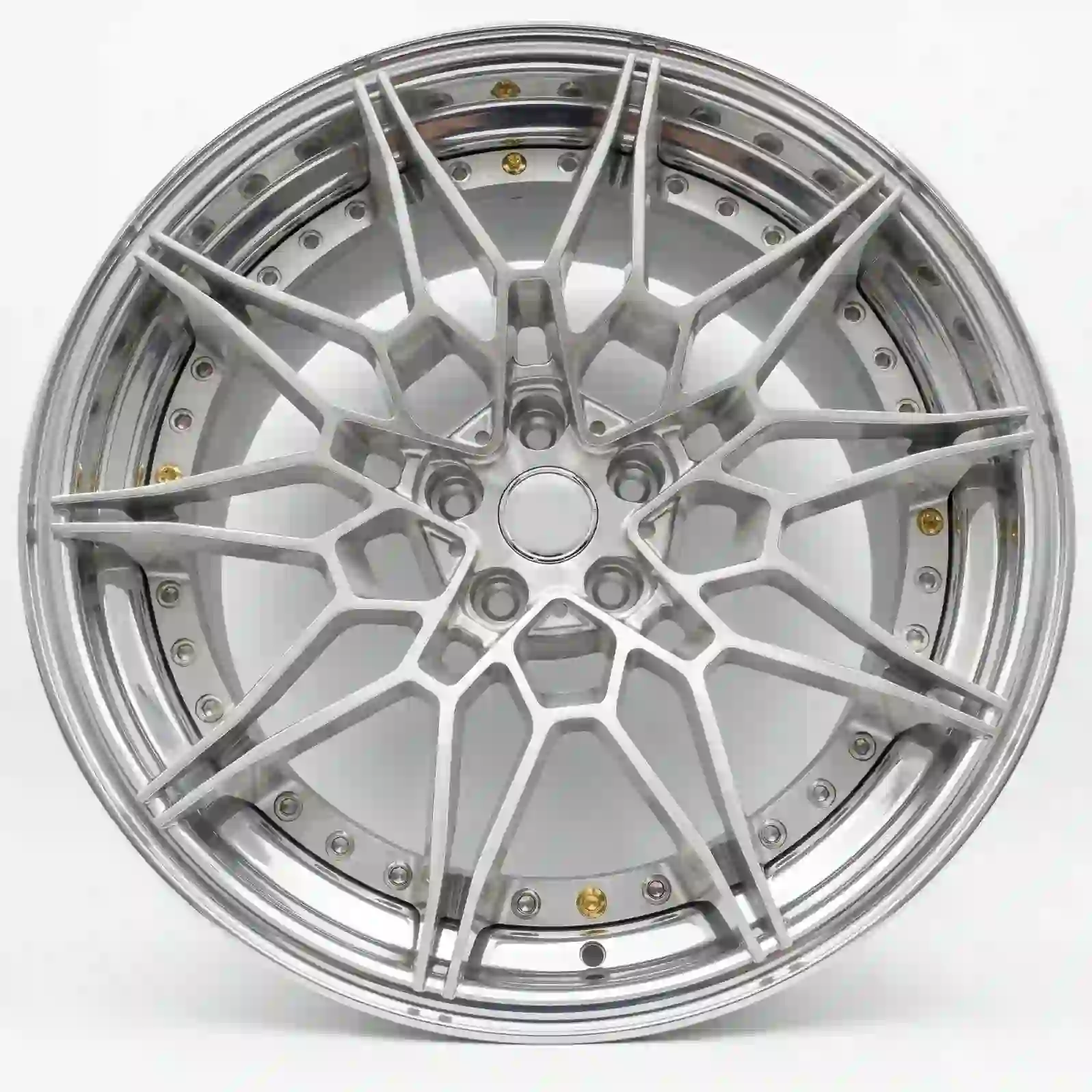 Front view of forged 2-Piece polished brushed finish wheels for BMW M3 X3M X4M X7 and M340i