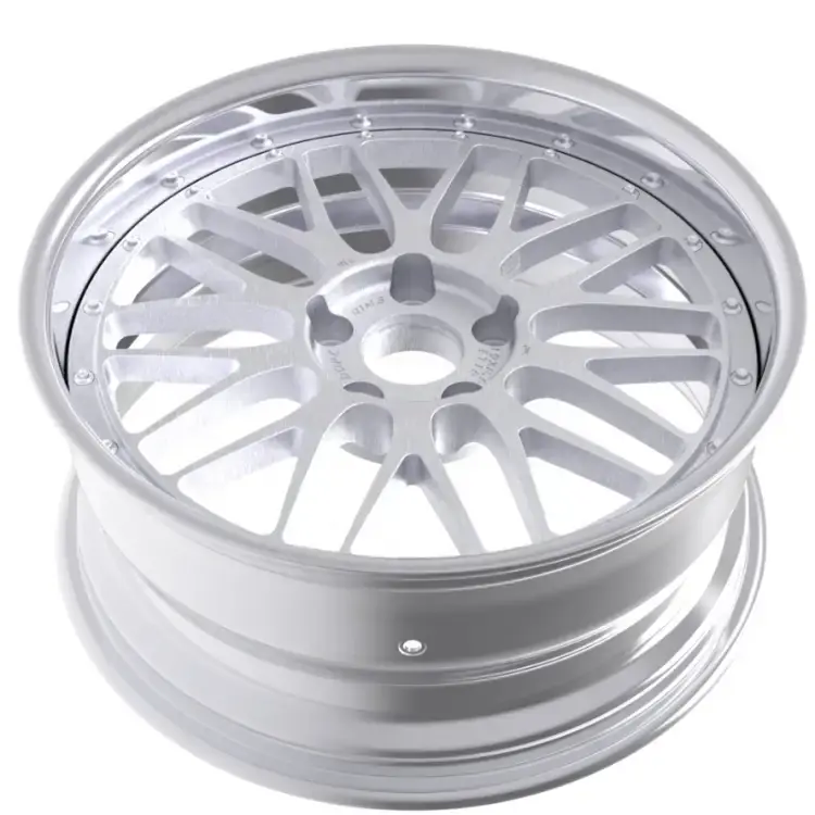 Top view of custom 2-piece forged silver car wheels 6061 aluminum 18-24inch
