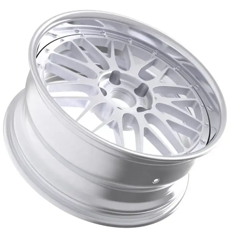 Side view of custom 2-piece forged silver car wheels 6061 aluminum 18-24inch