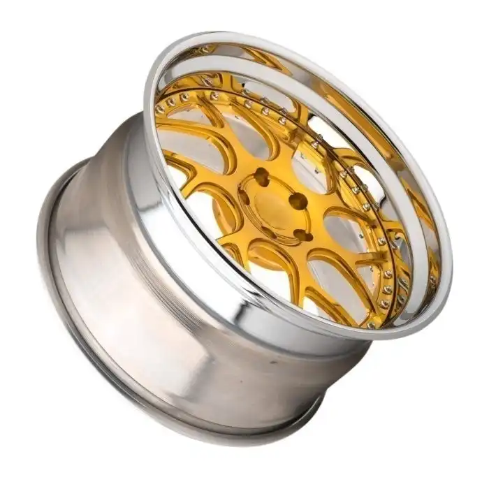 Side view of 2-piece gold forged aluminium alloy wheels 18-24 inch for modification owners and stores