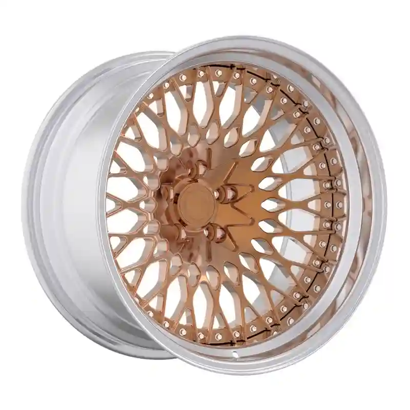 Left view of 18-24 inch 2-piece forged alloy campagne gold wheels for Audi Mercedes BMW and Maserati