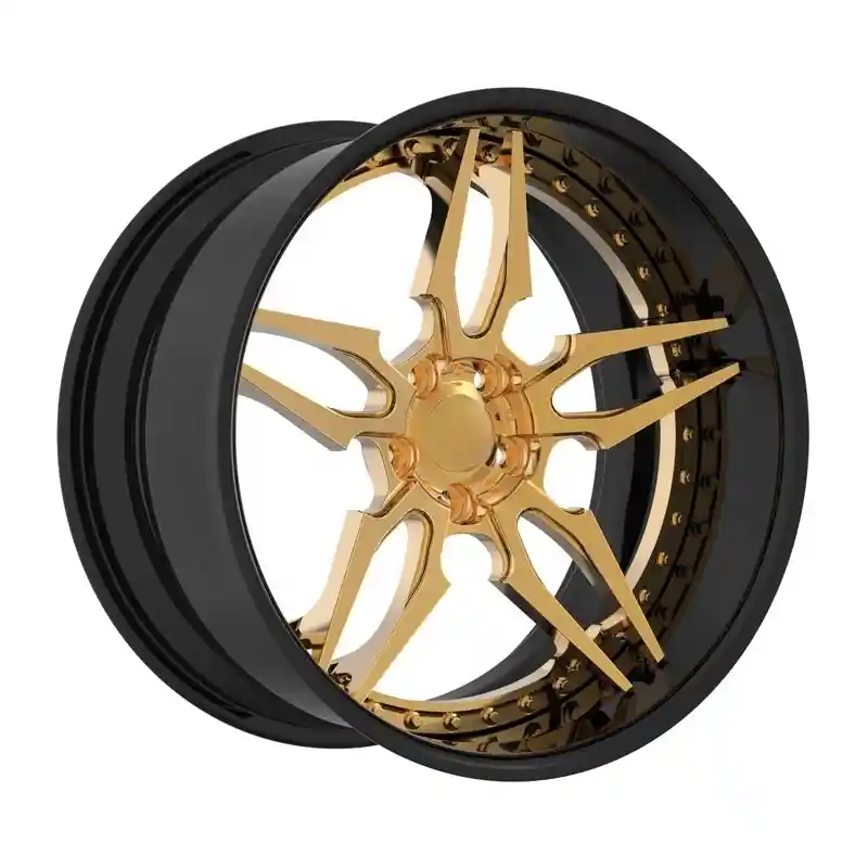 Left view of 18-24 inch 2-piece forged alloy black gold wheels for Audi Mercedes BMW and Maserati