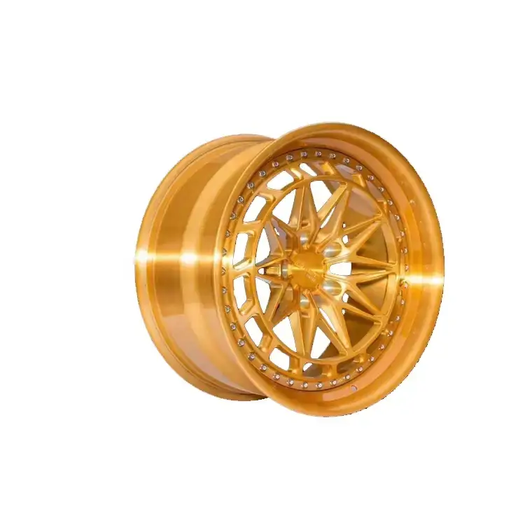 Left view of new two-piece glod forged alloy rims for Toyota Honda Nissan Mitsubishi