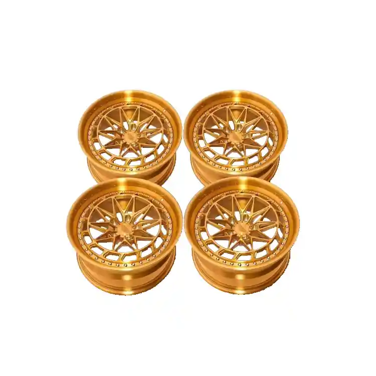 Top view of new two-piece glod forged alloy rims for Toyota Honda Nissan Mitsubishi