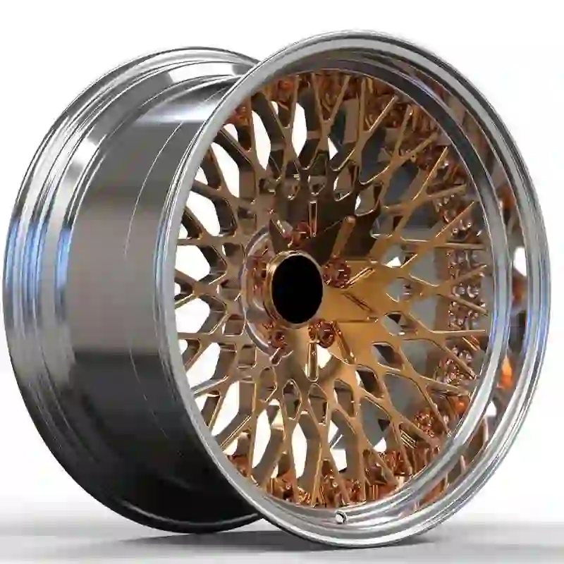 Left view of deep concave aluminum 2-piece forged silver gold wheels for BMW 7 Series Audi A6 A7 A8
