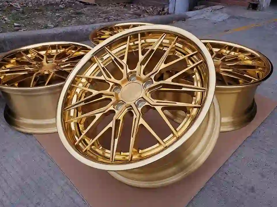 Real photo of deep concave aluminum 2-piece forged gold wheels for BMW 7 Series Audi A6 A7 A8