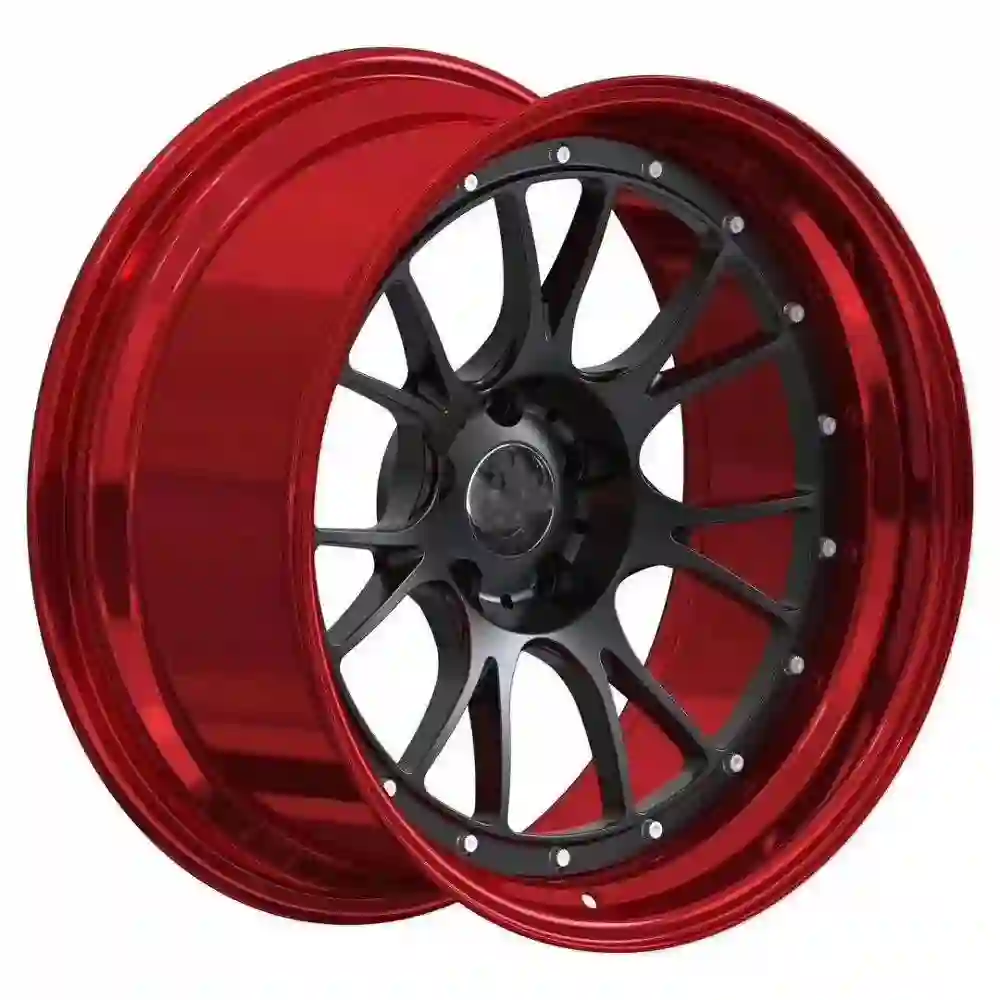 Left view of deep concave aluminum 2-piece forged red black wheels for BMW 7 Series Audi A6 A7 A8