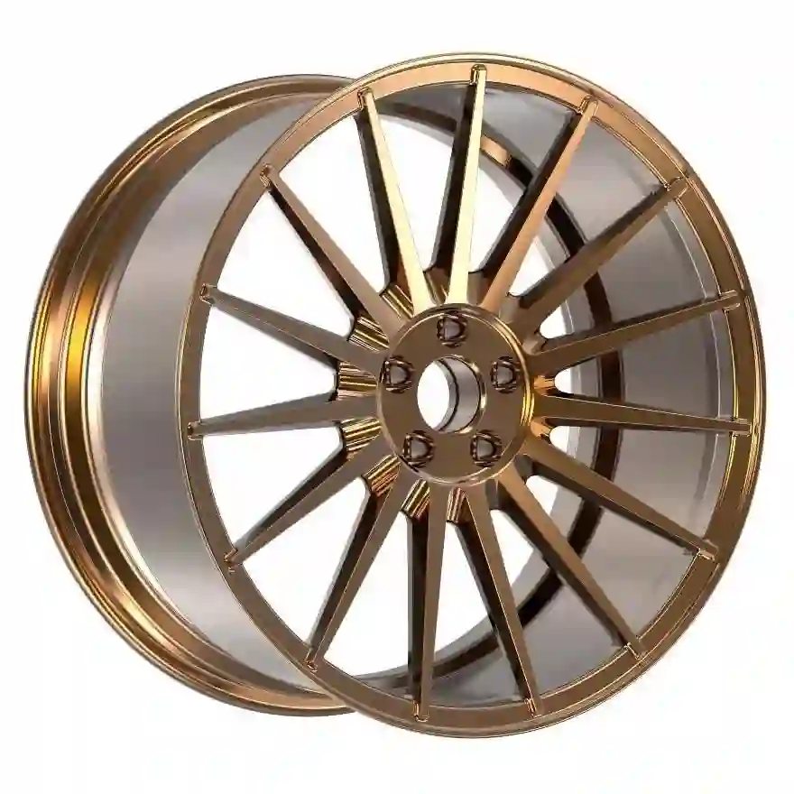 Left view of deep concave aluminum 2-piece forged gold plated wheels for BMW 7 Series Audi A6 A7 A8
