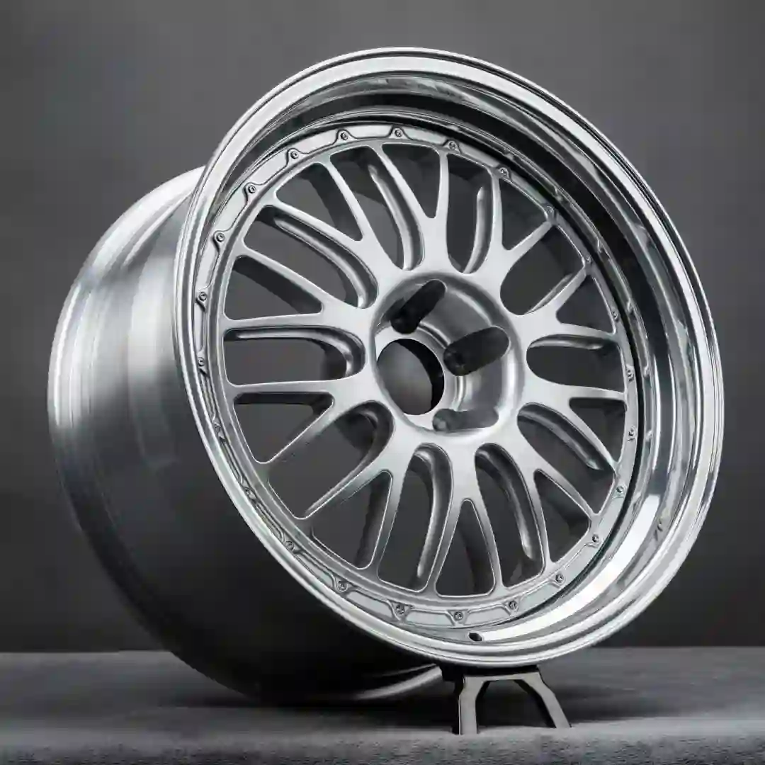 Left view of 2-piece forged silver deep dish aluminum wheels for porsche 911 992 997