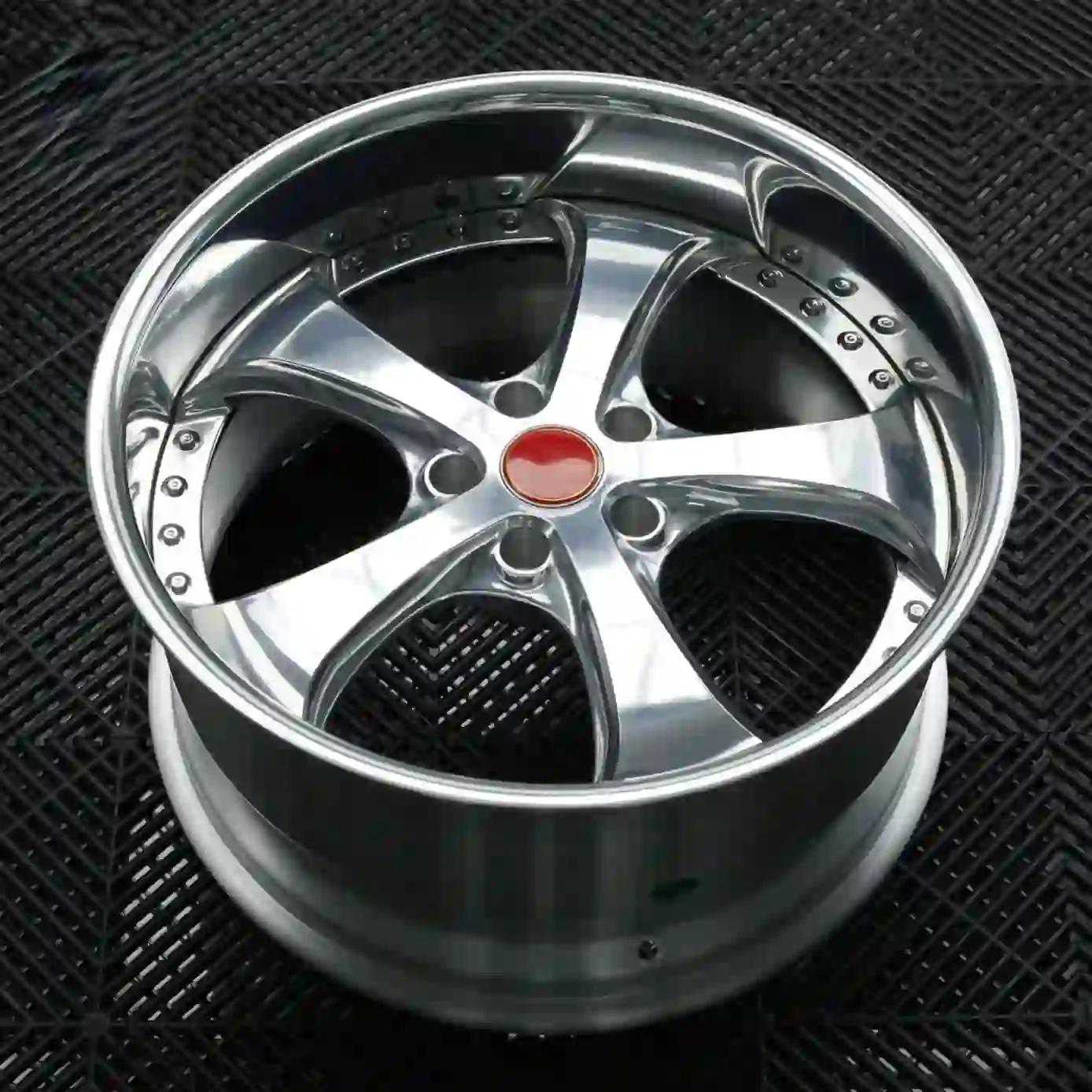 Front view of deep dish 2 piece forged chrome silver wheels for BMW Benz Audi Nissan Honda Toyota