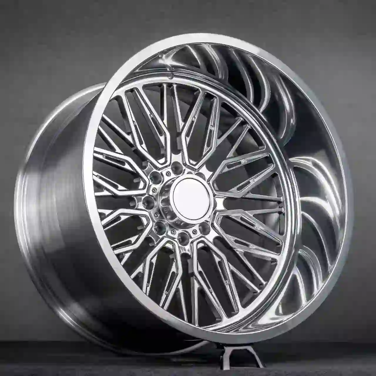 Left view of deep dish forged 20-28 inch chrome wheels for GMC Sierra 1500 2500 and 3500