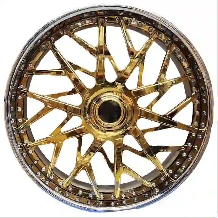 Front view of deep concave 2-piece forged alloy gold wheels for Audi A4 A6 A8 BMW E36.