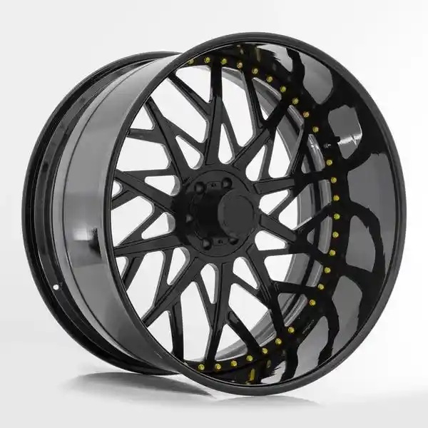 Left view of deep concave 2-piece forged alloy black wheels for Audi A4 A6 A8 BMW E36.