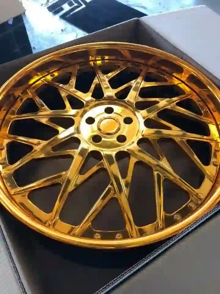 Real photo of deep concave 2-piece forged alloy gold wheels for Audi A4 A6 A8 BMW E36.