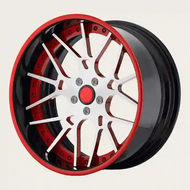 Right view of aluminum 2-piece forged silver black wheels for Chevrolet Impala BMW M3 M4 F10 G20