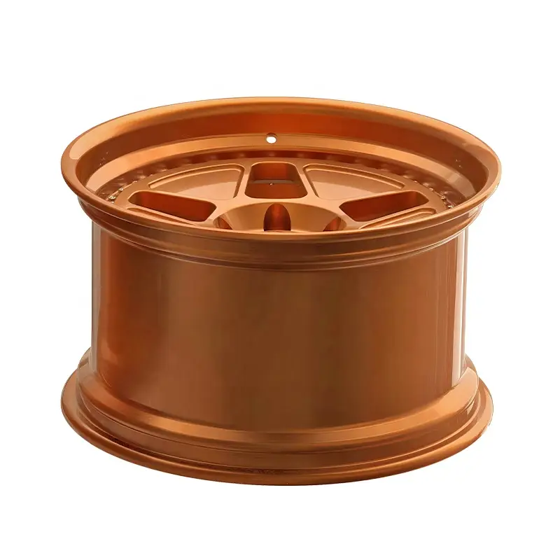Top view of lightweight aluminum alloy Pcd 5x112 two-piece forged orange wheels for Toyota Corolla