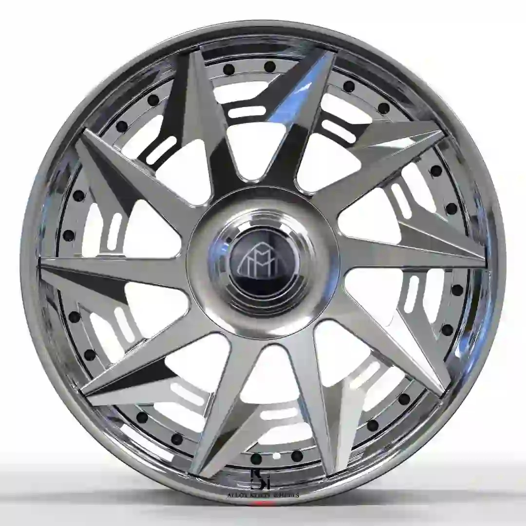 Front view of multi-spoke deep concave 17-19inch 2-piece forged aluminum wheel rims for luxury car passenger car