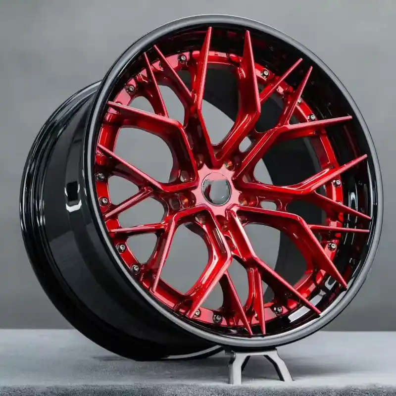 Left view of aluminum alloy 2-piece forged red black concave wheels for Hyundai Tucson Accent and Elantra 2019-2026