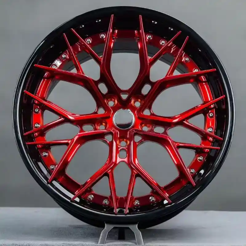 Front view of aluminum alloy 2-piece forged red black concave wheels for Hyundai Tucson Accent and Elantra 2019-2026
