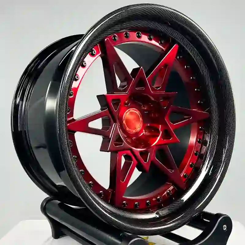 Right view of new design two-piece forged black red rims 16-24inch passenger cars
