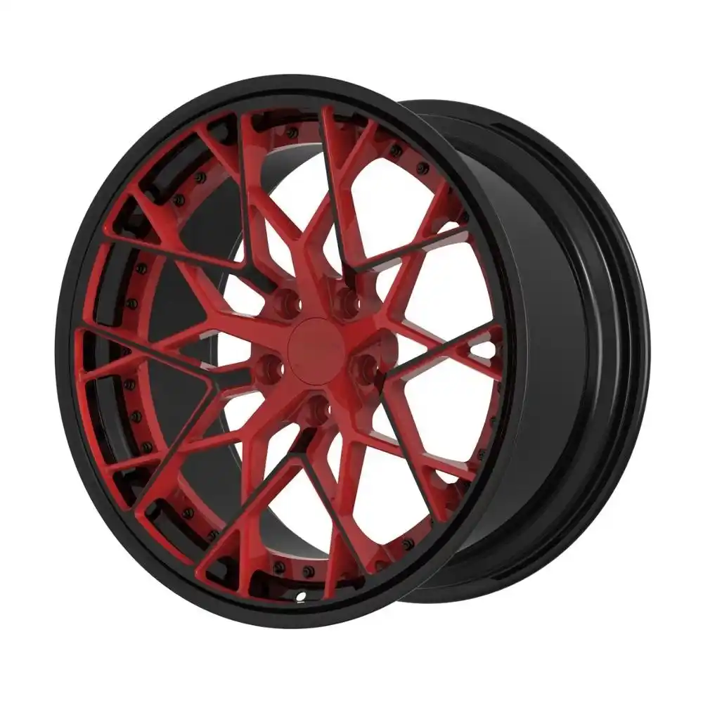 Right view of two-piece forged deep concave red black alloy wheels17~24 Inch