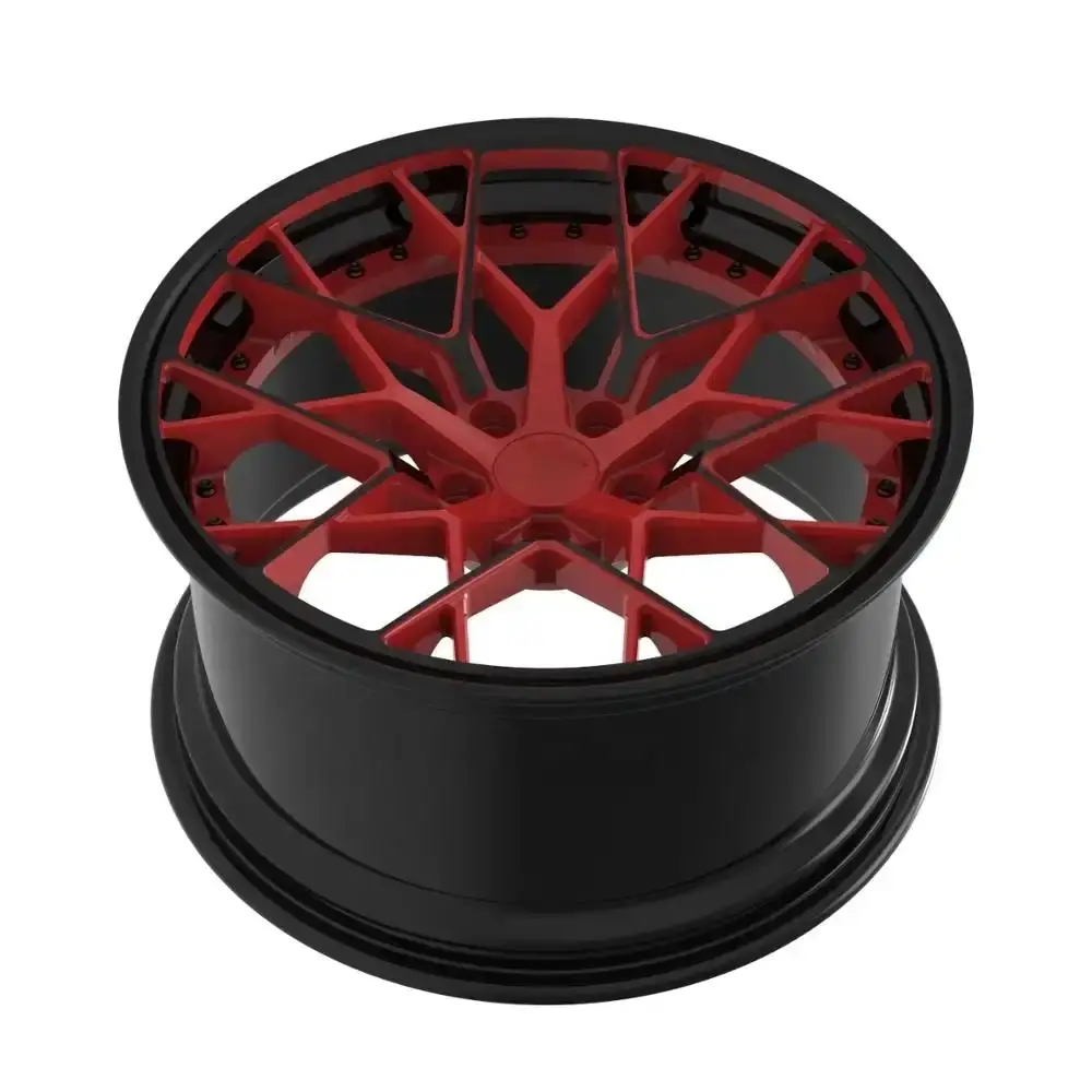 Top view of two-piece forged deep concave red black alloy wheels17~24 Inch