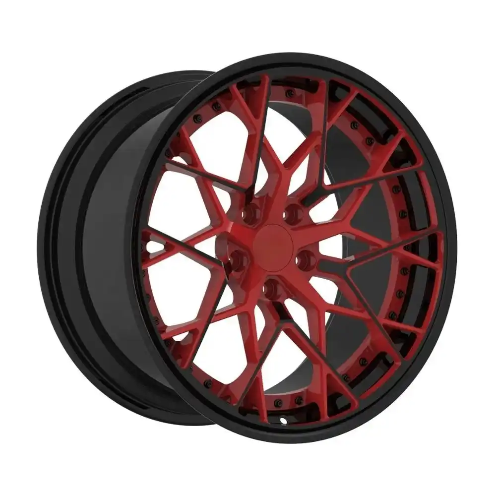 Left view of two-piece forged deep concave red black alloy wheels17~24 Inch