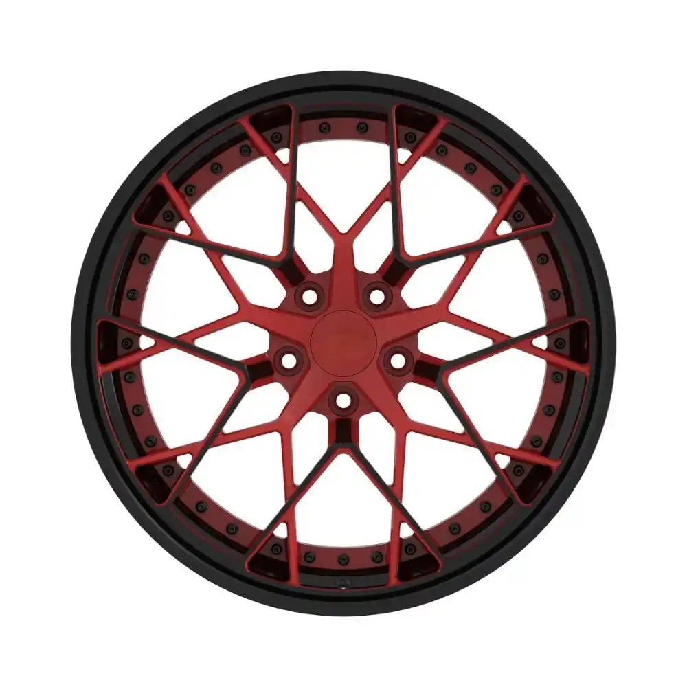 Front view of two-piece forged deep concave red black alloy wheels17~24 Inch