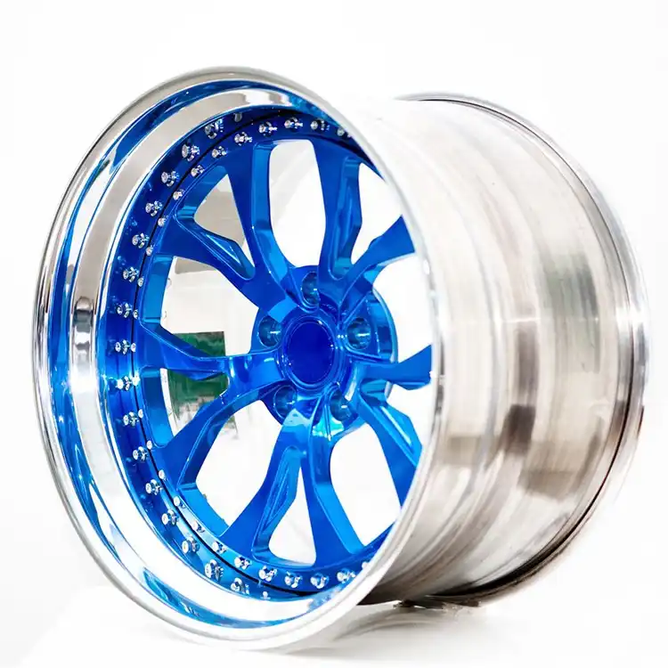 Right view:18-26inch 3-piece forged deep concave wheels blue rims widths(8.5~13J) for BMW Audi Mercedes Lexus Porsche luxury sedans and SUVs