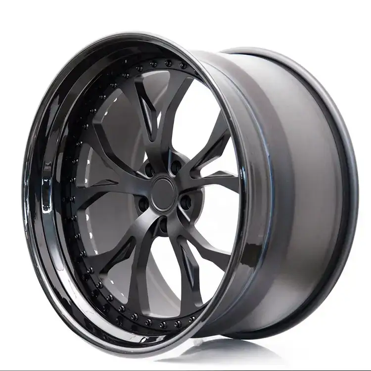 Right view:18-26inch 3-piece forged deep concave wheels matte black rims widths(8.5~13J) for BMW Audi Mercedes Lexus Porsche luxury sedans and SUVs