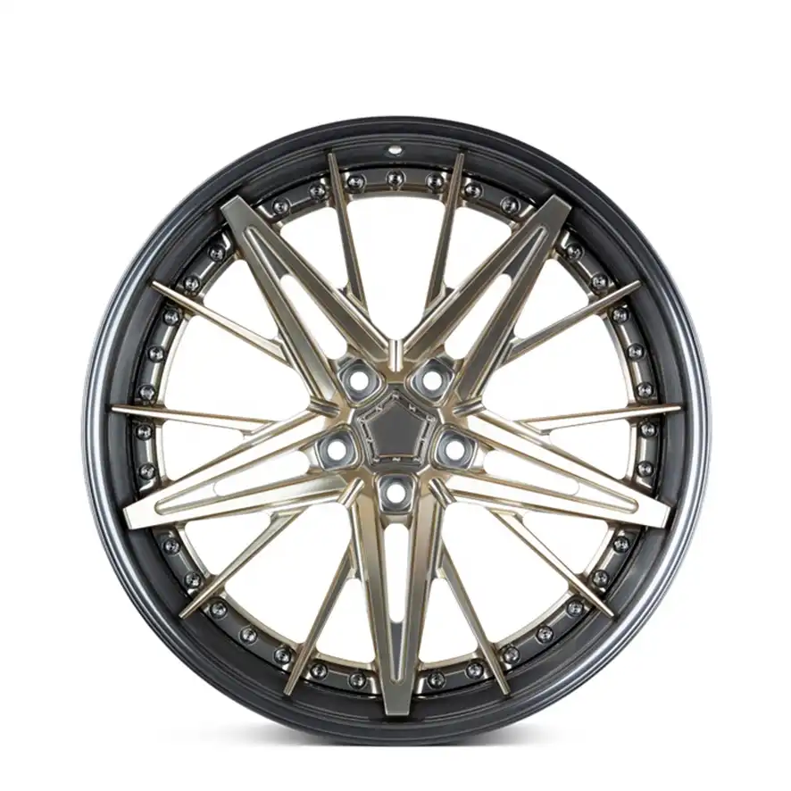 Front view:deep dish lip 3-piece forged wheels 17 18 19 20 22 24 inch 5X112 5X139.7 aluminum alloy gold rims for Porsche 911 BMW M Mercedes-AMG Sports car