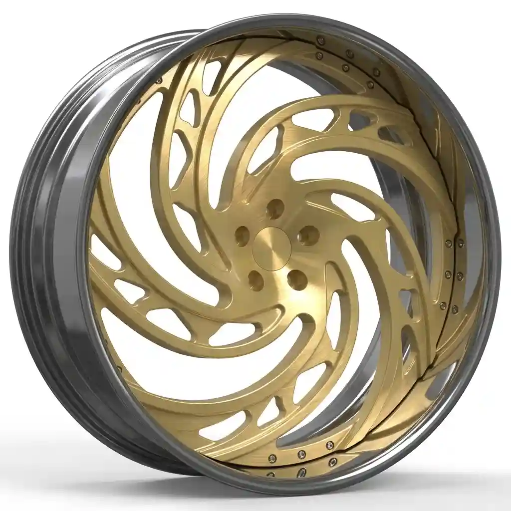Left view:cutstom deep dish aluminum alloy 3-piece  forged wheels 20-30 inch vintage gold rims for classic passenger cars