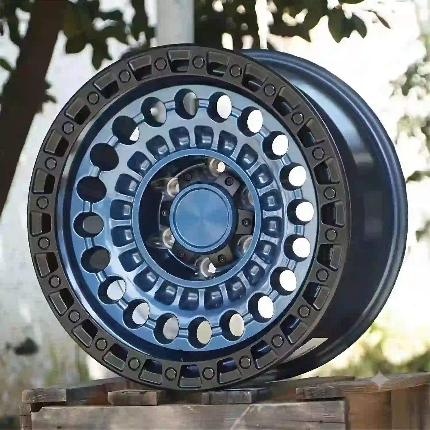 Right view:forged alloy beadlock concave blue wheels rims 16-22 Inch 5x114.3 5x125 5x1397 6x139.7 for F-150 Jeep Wrangler RAM 1500 Suzuki Jimny GMC Yukon