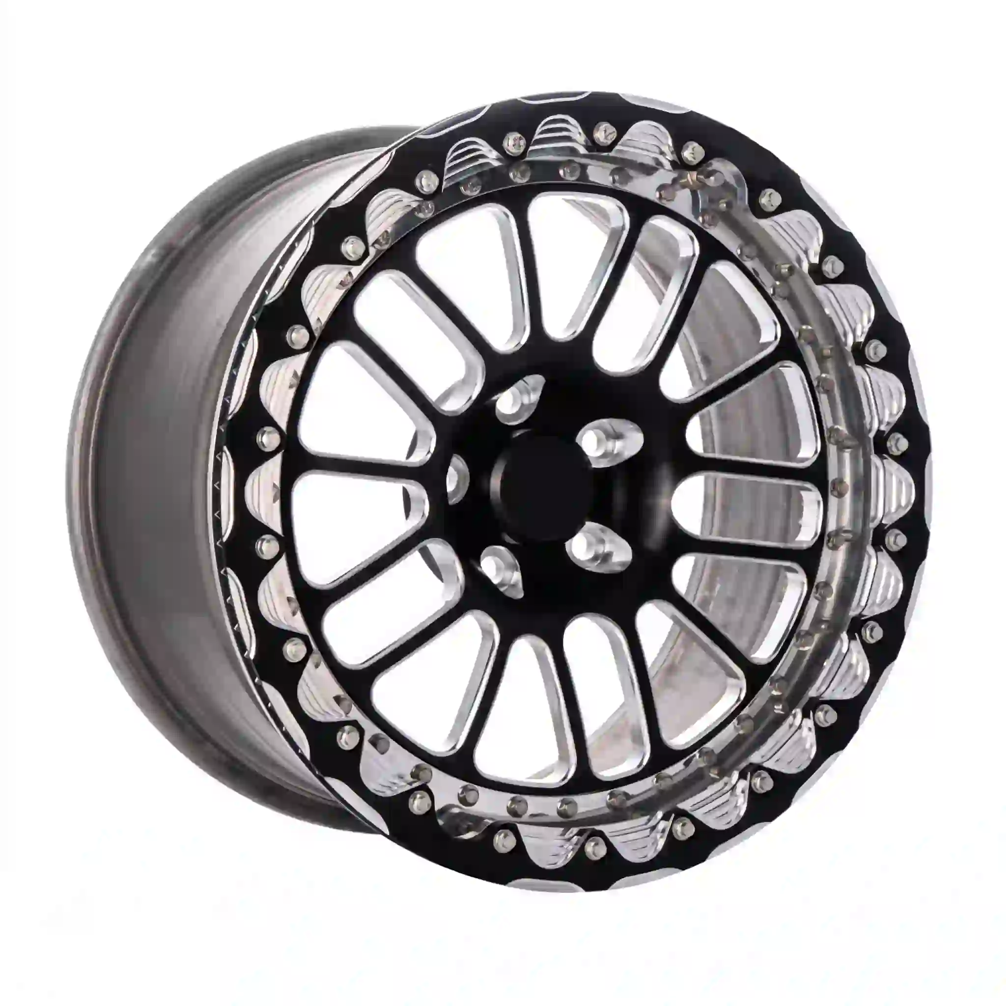 Left view:15-18 inch aluminum multi-spoke beadlock wheels forged  matte black rims for BMW Mercedes Lexus Porsche luxury sedans
