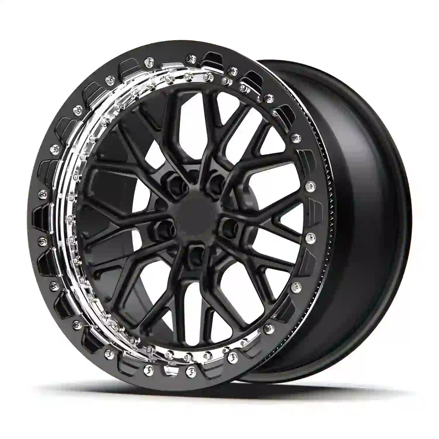 Right view of forged aluminum 5x120 ET40 beadlock wheels 15-24 inch matte black concave rims for BMW Benz Audi Chevrolet Porsche and McLaren