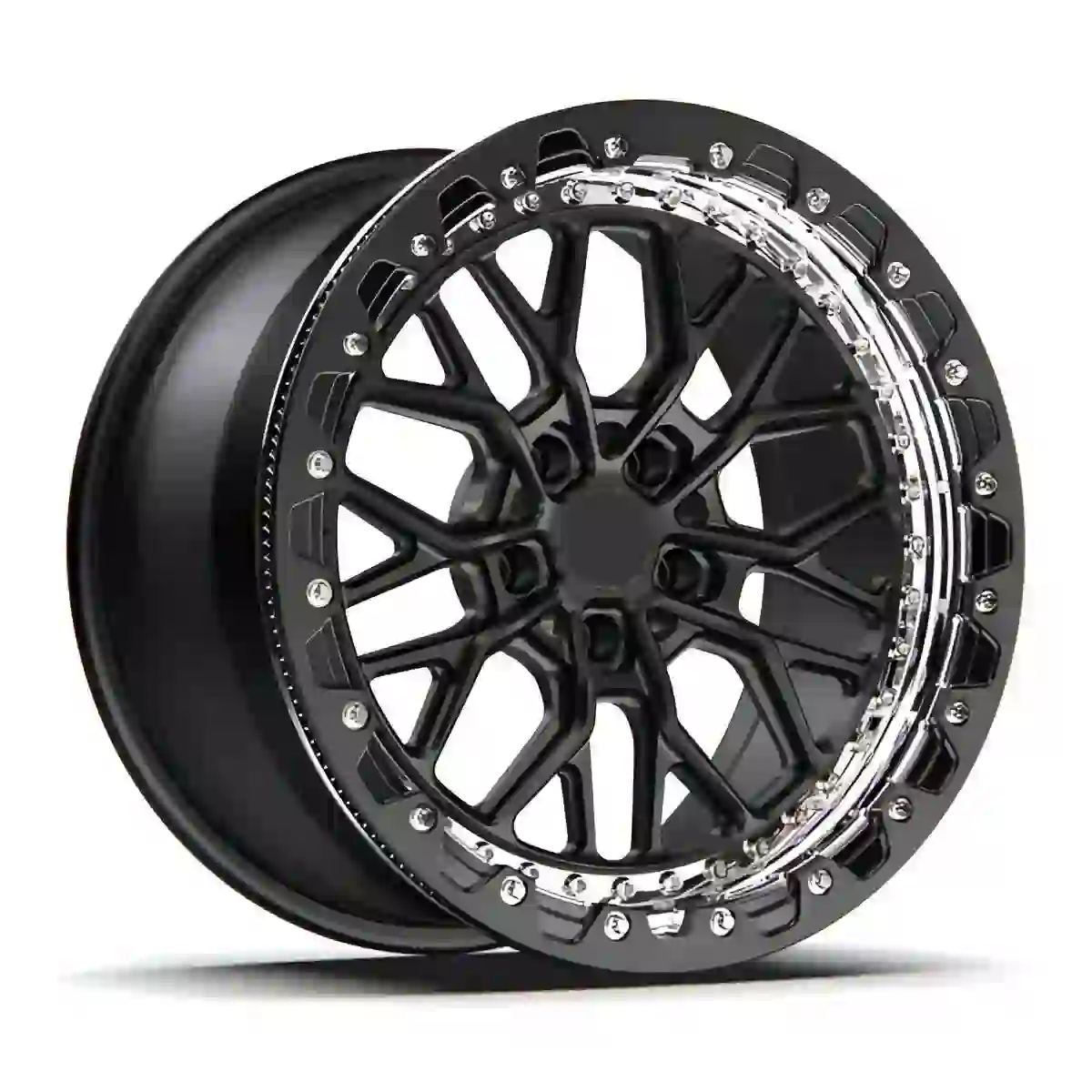 Side view of forged aluminum 5x120 ET40 beadlock wheels 15-24 inch matte black concave rims for BMW Benz Audi Chevrolet Porsche and McLaren