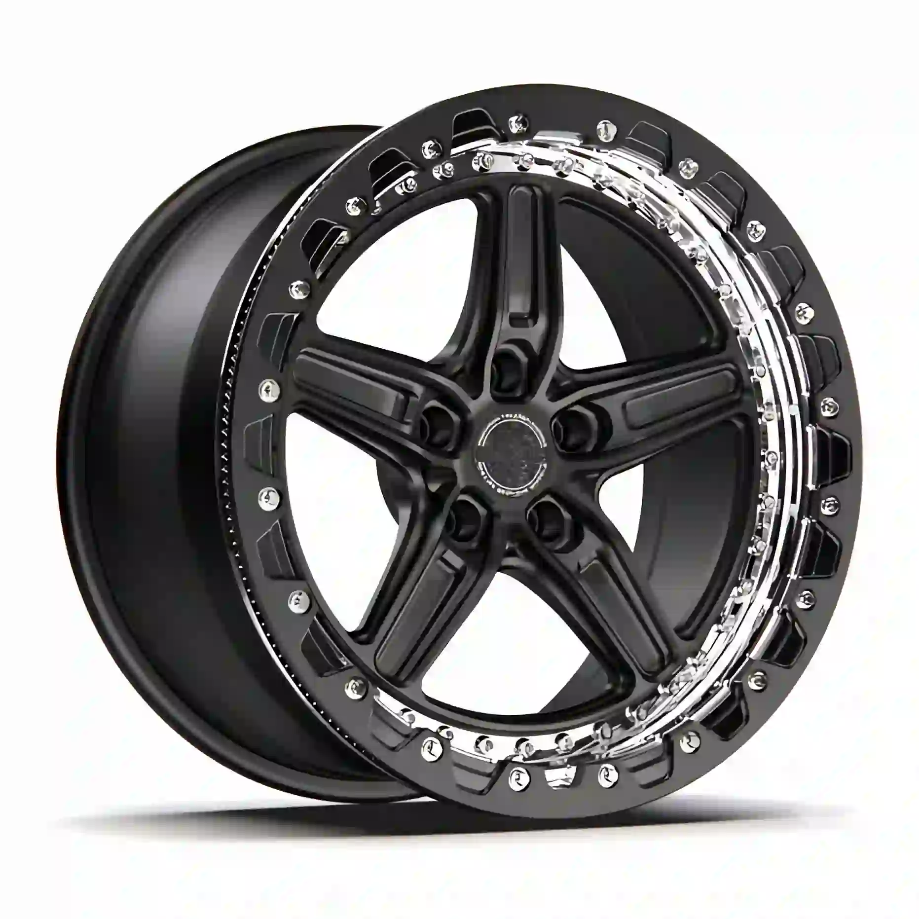 Left view:forged beadlock aluminum alloy wheels 5x112 5x120 5x139.7 ET30mm matte black rims for BMW M3 M4 Porsche 911 GT3 Nissan GT-R Toyota GR Supra