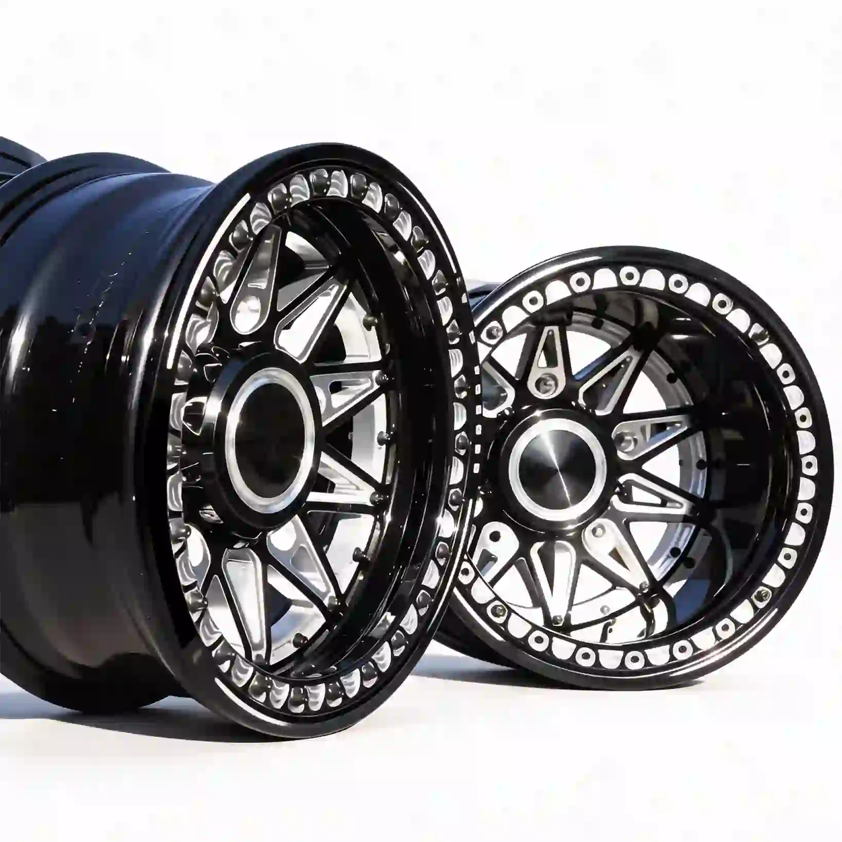 Style 2:Left view of 16-24 inch custom forged beadlock deep Lip black wheels 6x139.7mm for Porsche BMW Nissan Toyota offroad racing cars