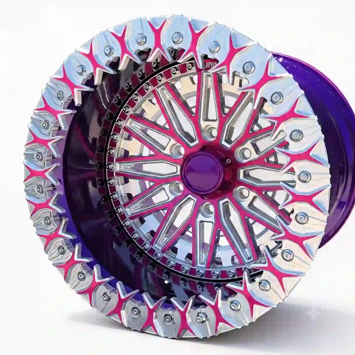 Style 3:Right view of 16-24 inch custom forged beadlock deep Lip purple wheels 6x139.7mm for Porsche BMW Nissan Toyota offroad racing cars