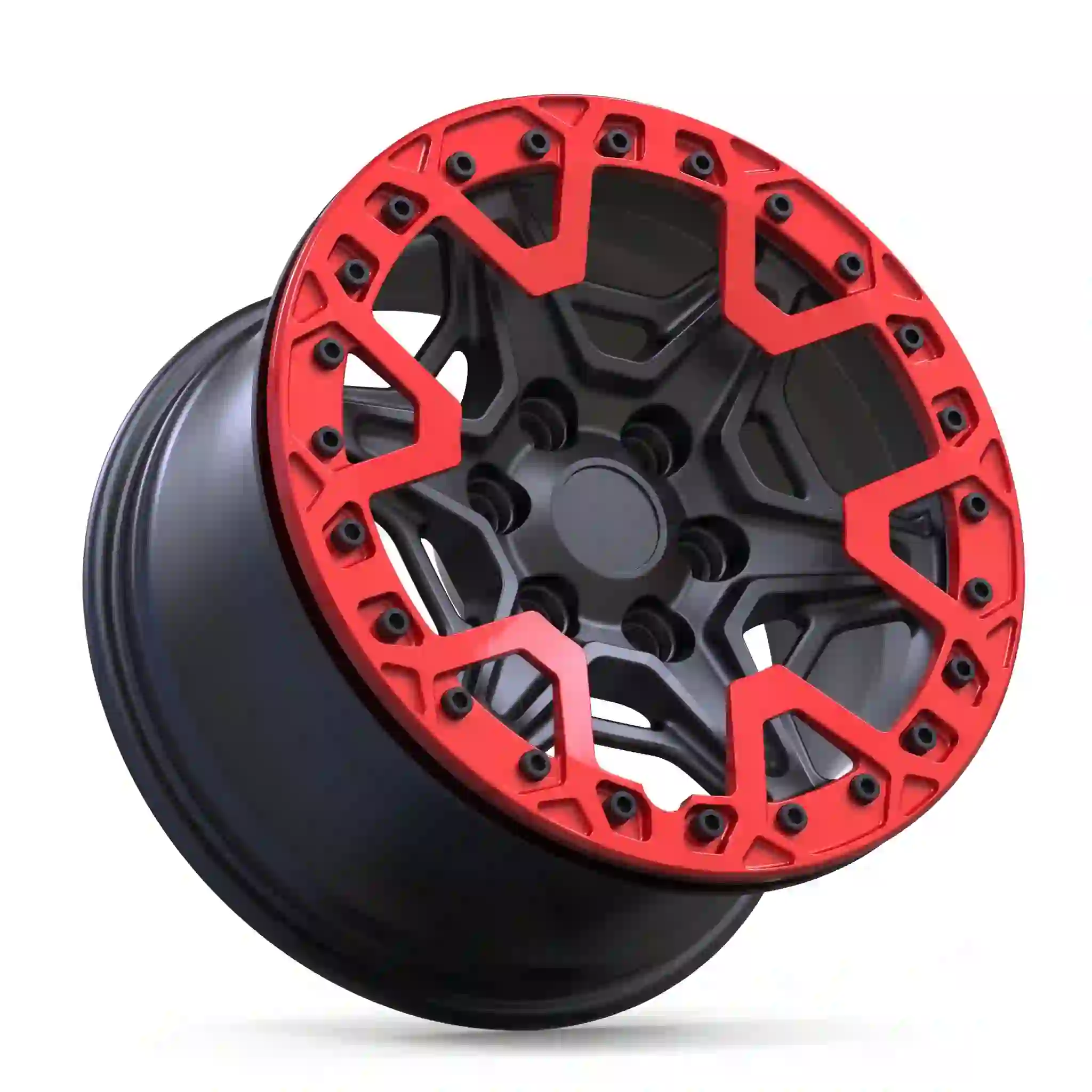 Side view of beadlock aluminum alloy wheels 16-24 inch black red rims 6-Spoke for F150 Raptor P552