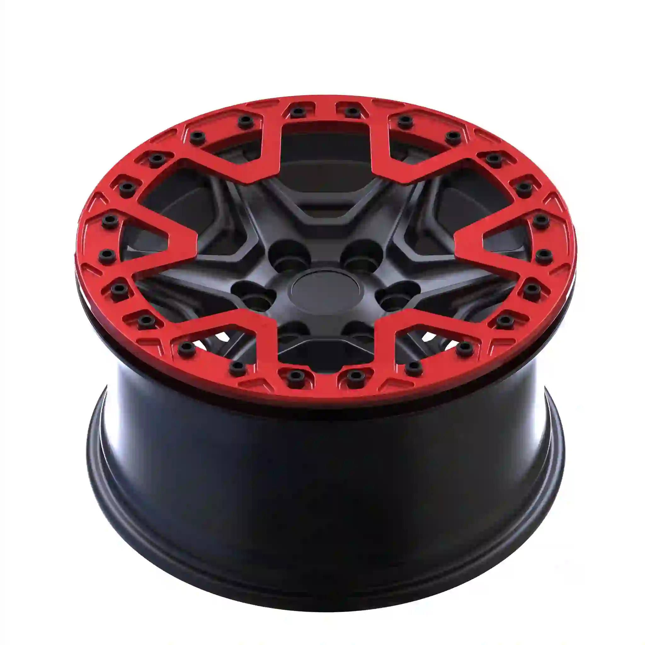 Top view of beadlock aluminum alloy wheels 16-24 inch black red rims 6-Spoke for F150 Raptor P552