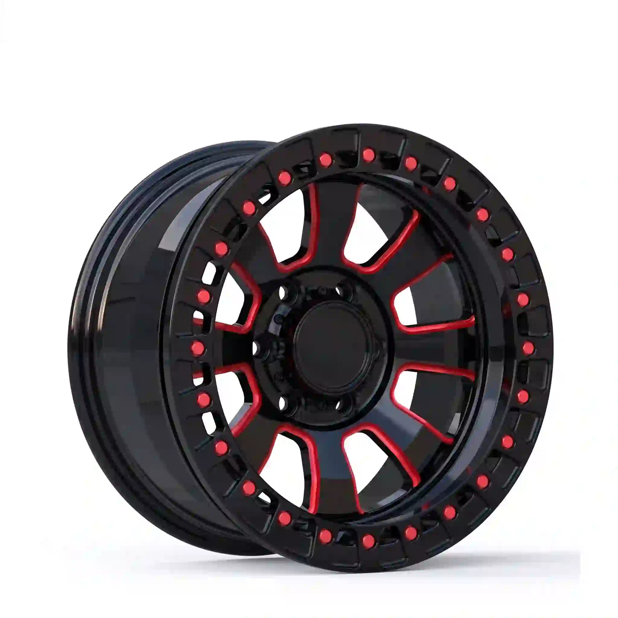 Style 1:Left view of forged alloy beadlock black wheels rims 17-24inch 5x139.7 6x139.7 for 4x4 offroad Ford Ranger Raptor  Bronco F150