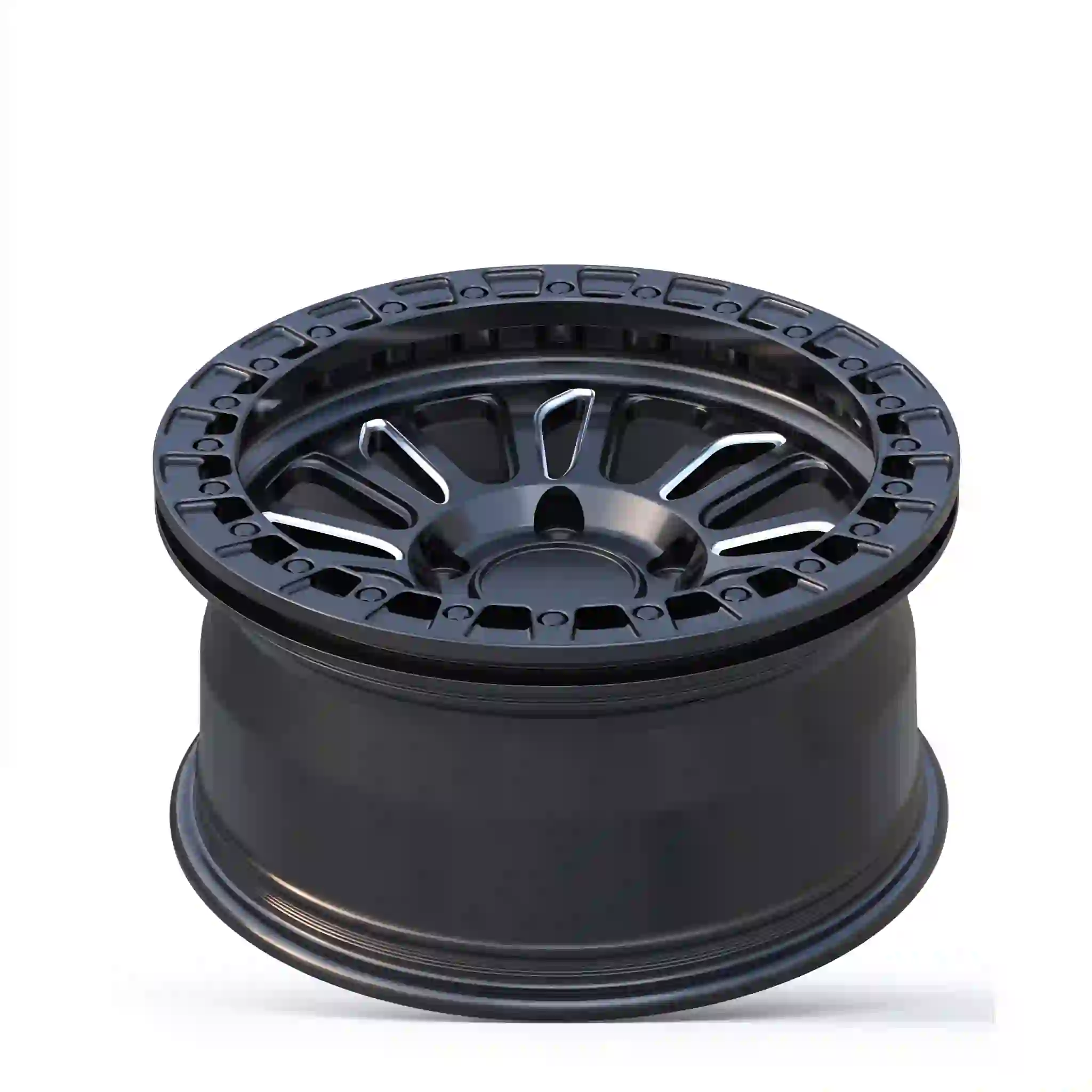 Style 2:Top view of forged alloy beadlock black wheels rims 17-24inch 5x139.7 6x139.7 for 4x4 offroad Ford Ranger Raptor  Bronco F150