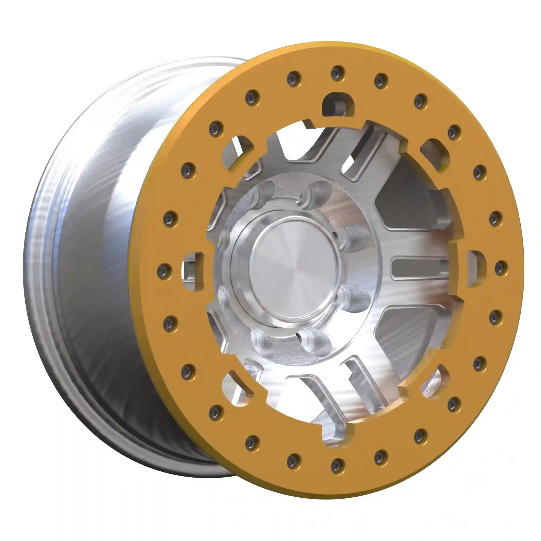 Style 1: Left view of beadlock forged alloy wheels 6X139.7 5X127 5X114.3 4x4 trucks SUVs gold rims for Nissan Patrol Lexus GX460 GX550 Toyota Tacoma Ford F-150