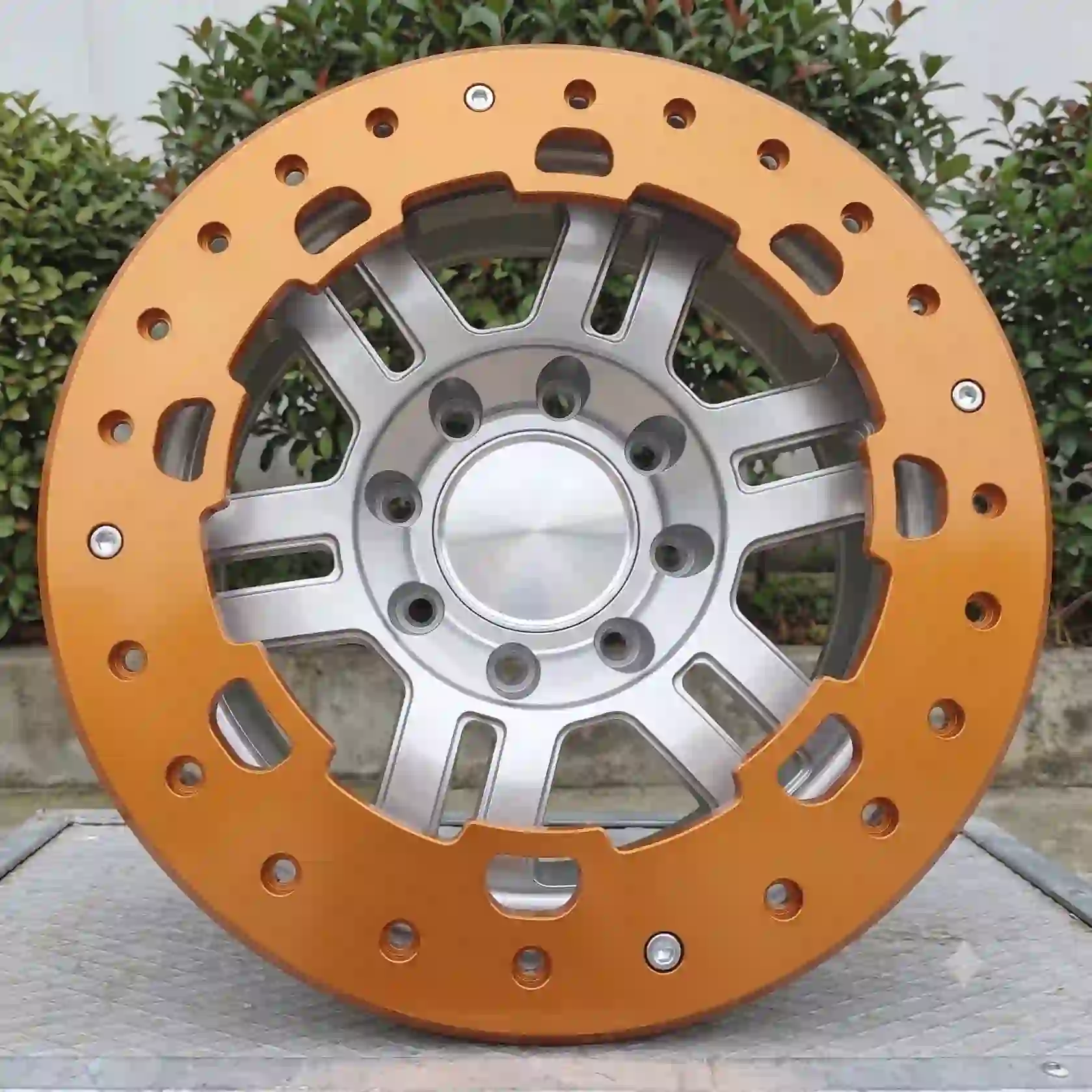 Style 1: Front view of beadlock forged alloy wheels 6X139.7 5X127 5X114.3 4x4 trucks SUVs gold rims for Nissan Patrol Lexus GX460 GX550 Toyota Tacoma Ford F-150