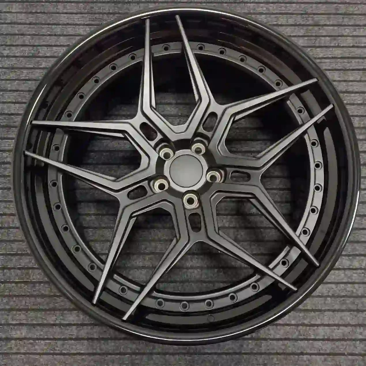 Live shot front view of custom 2 Piece/3 Piece deep concave forged carbon fiber wheels 17 18 19 20 21 22 inch black rims for passenger cars