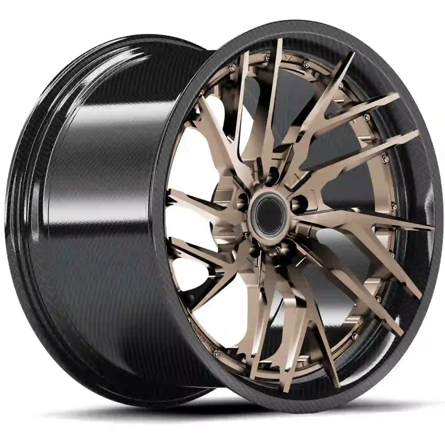 Left view of carbon fiber forged alloy 18-24 inch brown wheels rims for Porsche and Mercedes